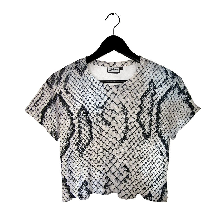 White Snake Skin Cotton Crop Tee