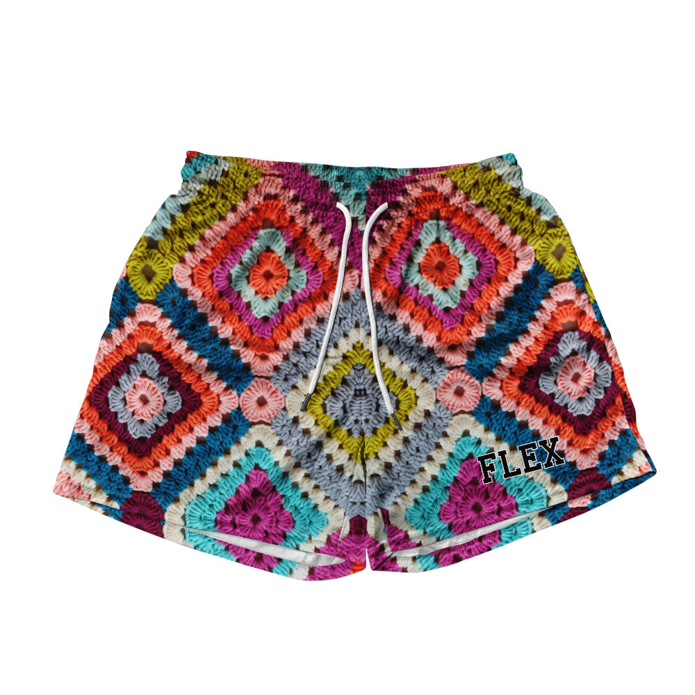 Diamond Crochet Pattern Mesh Shorts