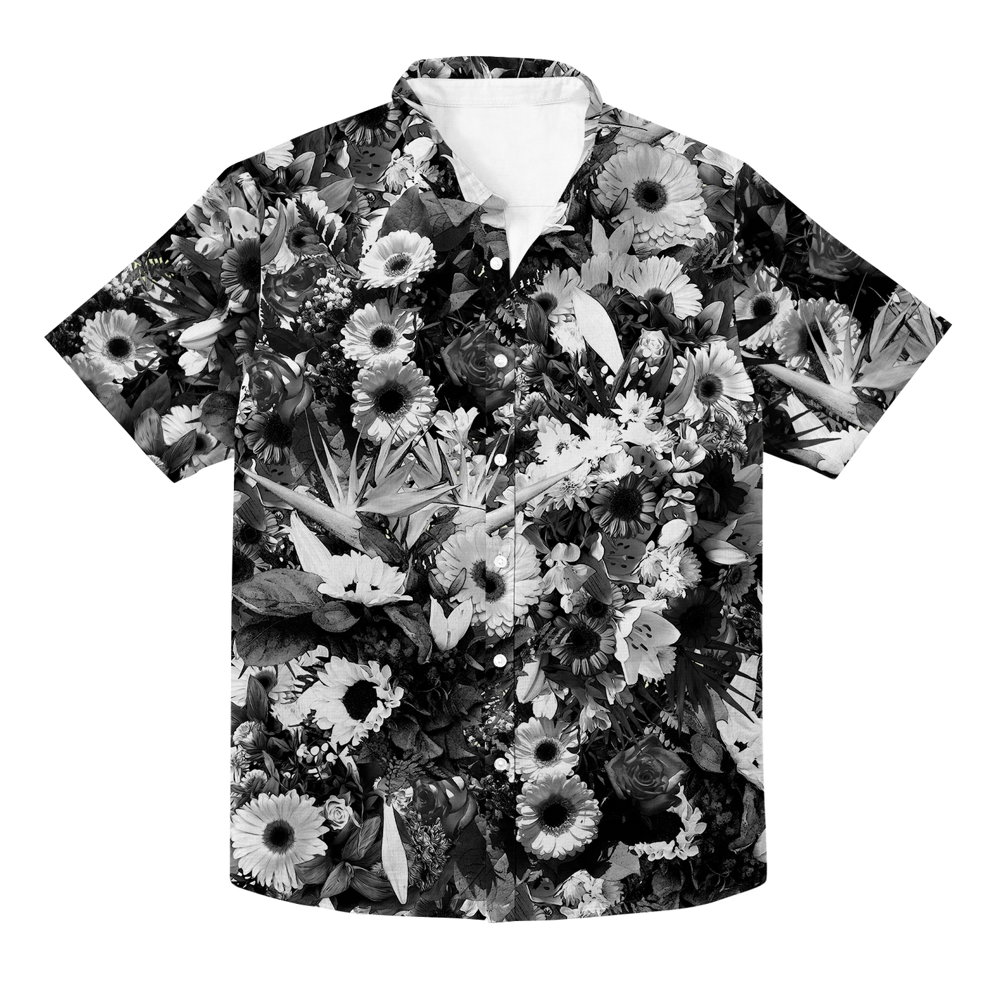 B&W Flowers Hawaiian Button Up