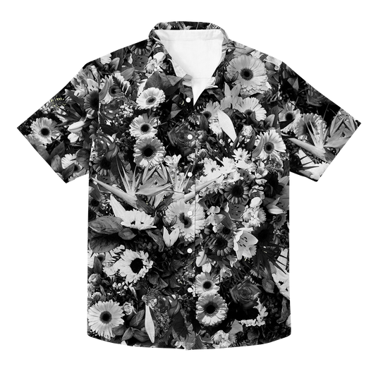 B&W Flowers Hawaiian Button Up