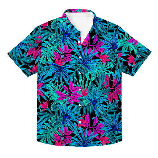 Hawaiian Button Up Tropical Leaves