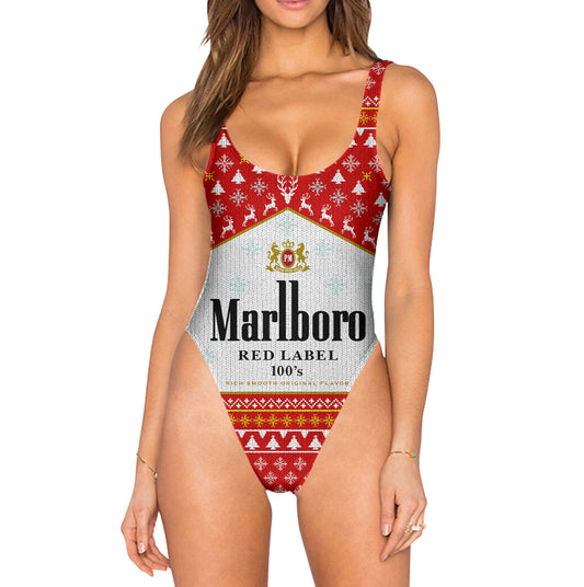 Red Christmas Swimsuit High Legged