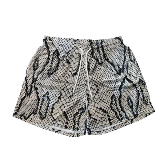 White Snake Skin Mesh Short