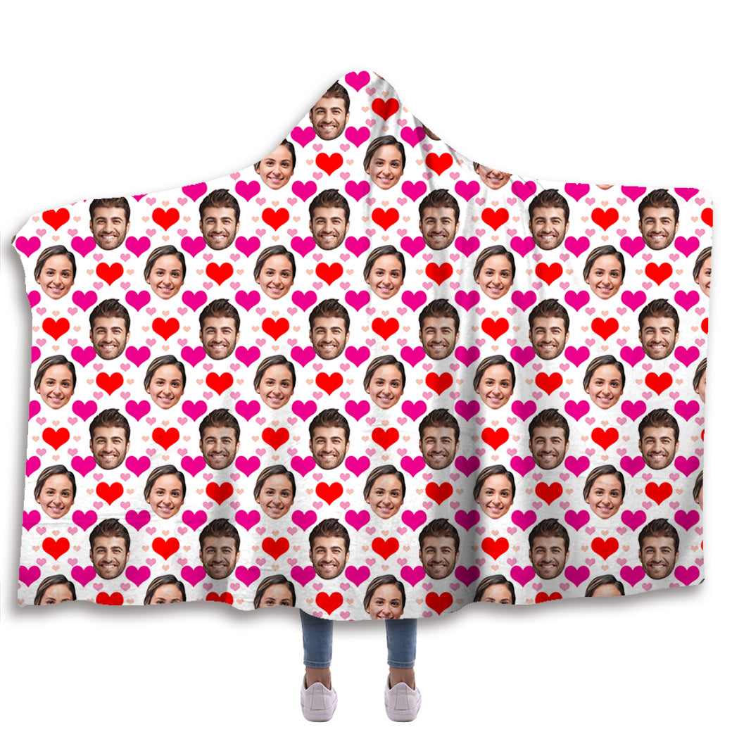 Face And Heart Custom Hooded Blanket